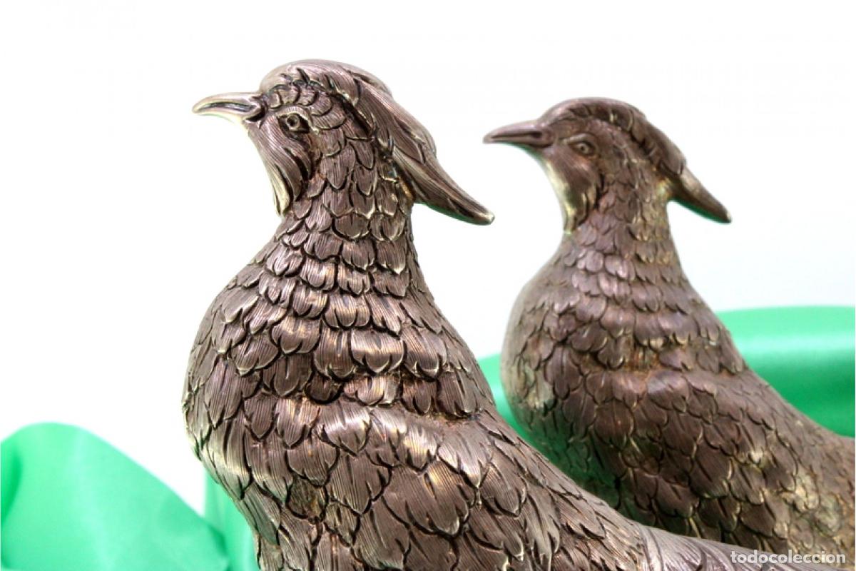 Antig&uuml;edades: Juego de faisanes (pareja) en plata - Foto 9