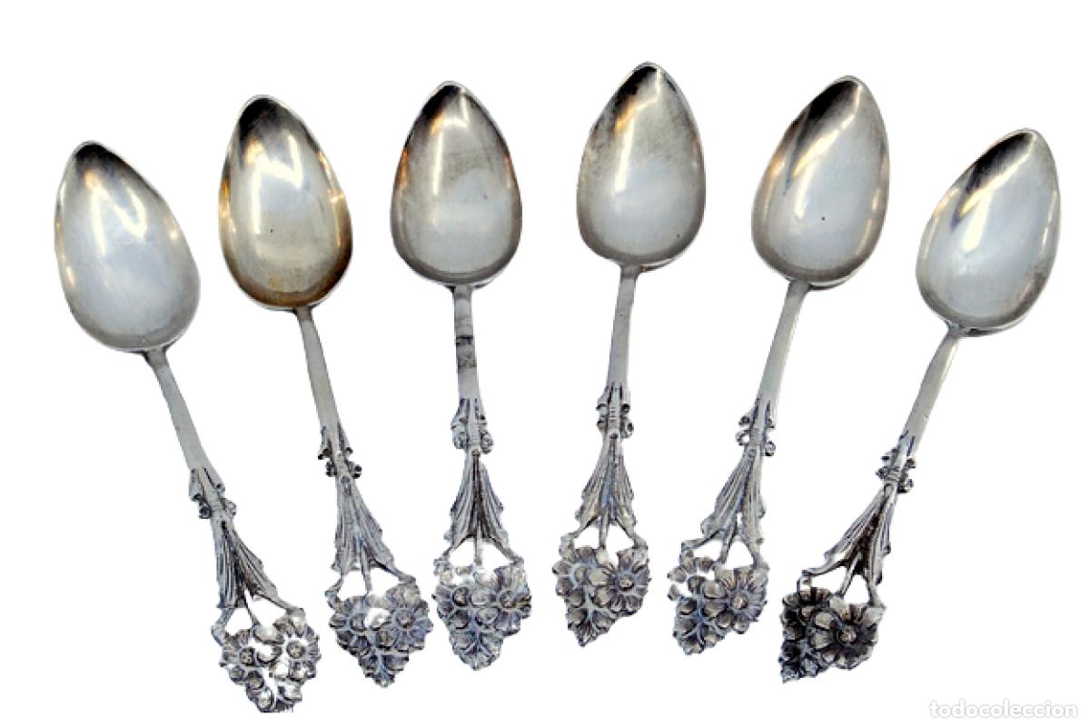 Antiquit&eacute;s: Juego de 6 cucharillas de caf&eacute; de plata