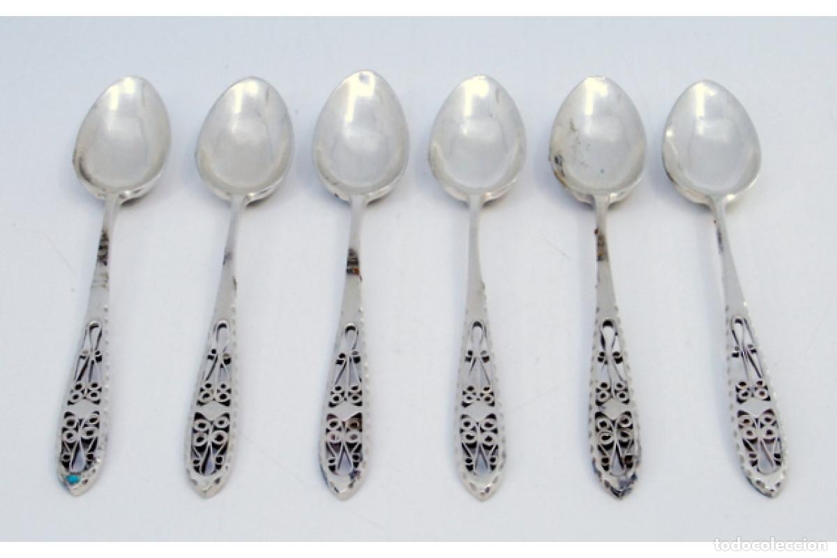 Antig&uuml;edades: Juego de 6 cucharillas de caf&eacute; de plata - Foto 2