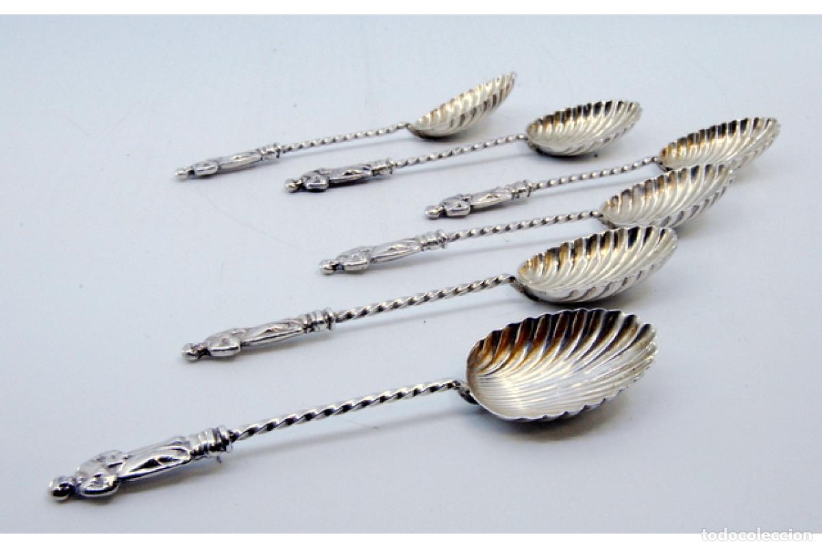 Antig&uuml;edades: Juego de 6 cucharillas de caf&eacute; de plata - Foto 4