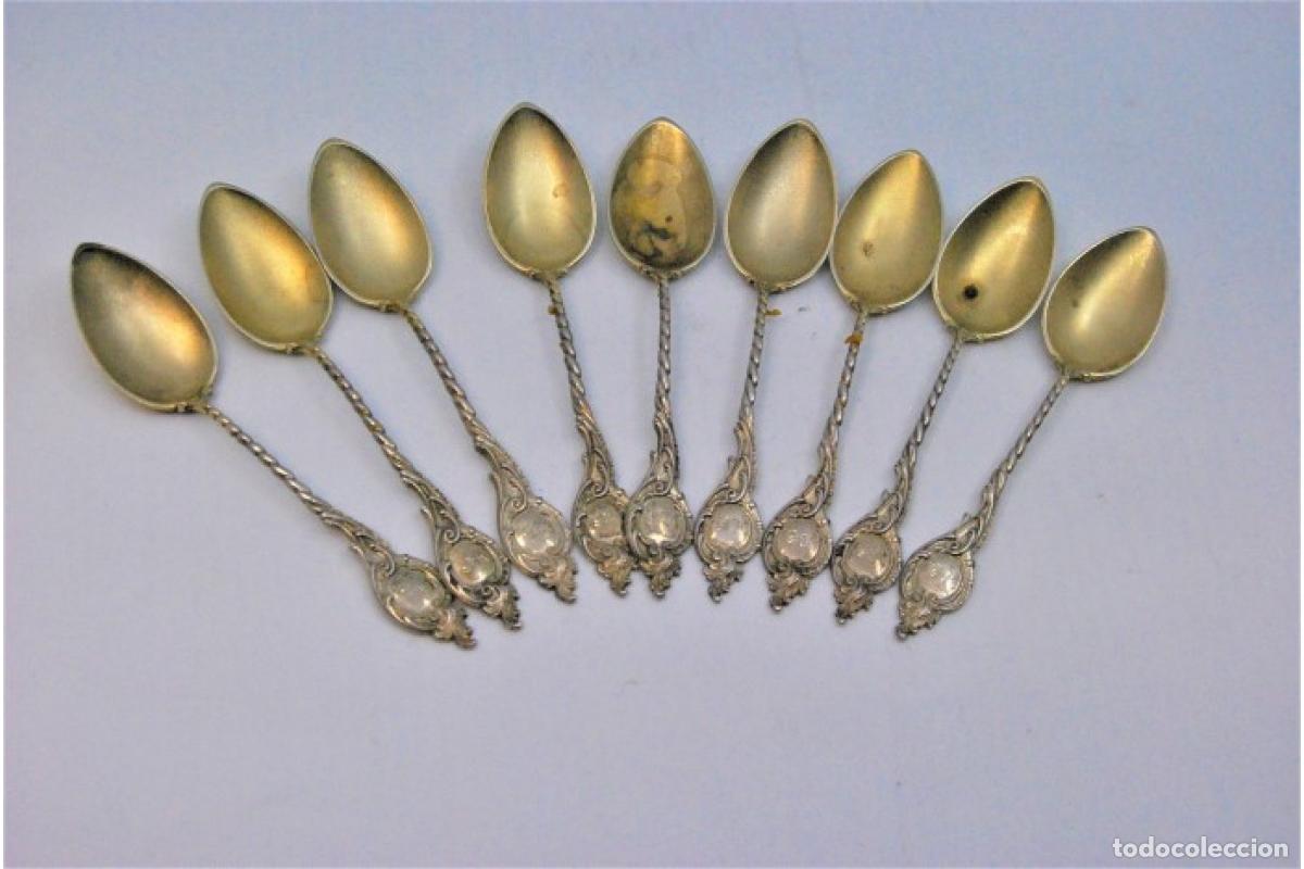Antig&uuml;edades: Juego de 9 cucharillas de caf&eacute; de plata - Foto 5
