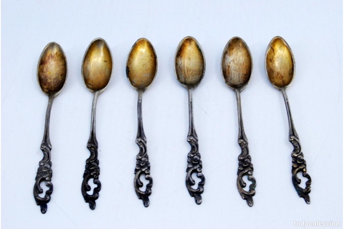 Antig&uuml;edades: Juego de 6 cucharillas de caf&eacute; de plata - Foto 2