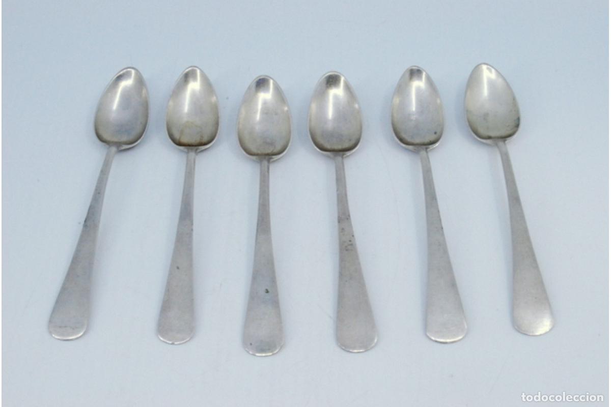 Antig&uuml;edades: Juego de 6 cucharas de postre de plata - Foto 2