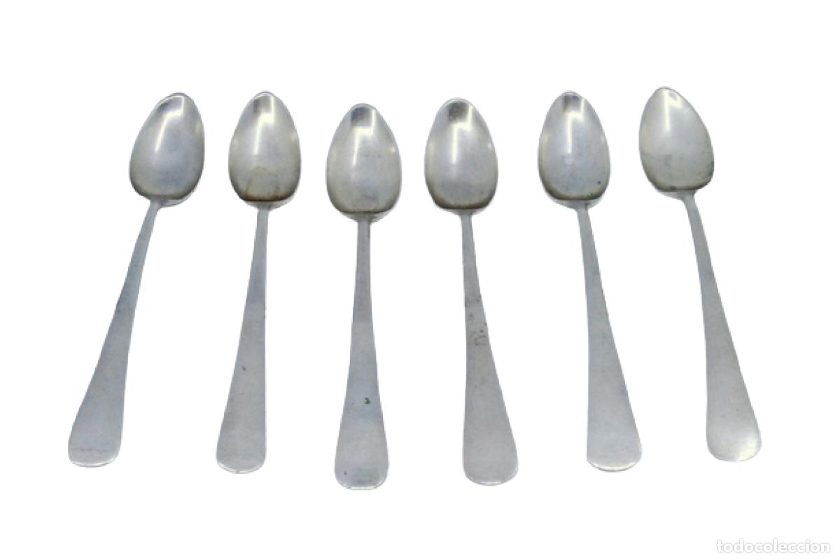 Antig&uuml;edades: Juego de 6 cucharas de postre de plata - Foto 1