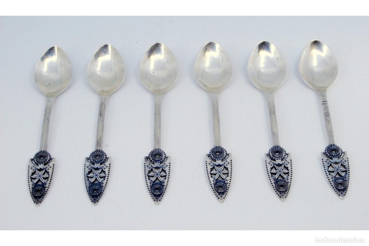 Antig&uuml;edades: Juego de 6 cucharas de postre de plata - Foto 2