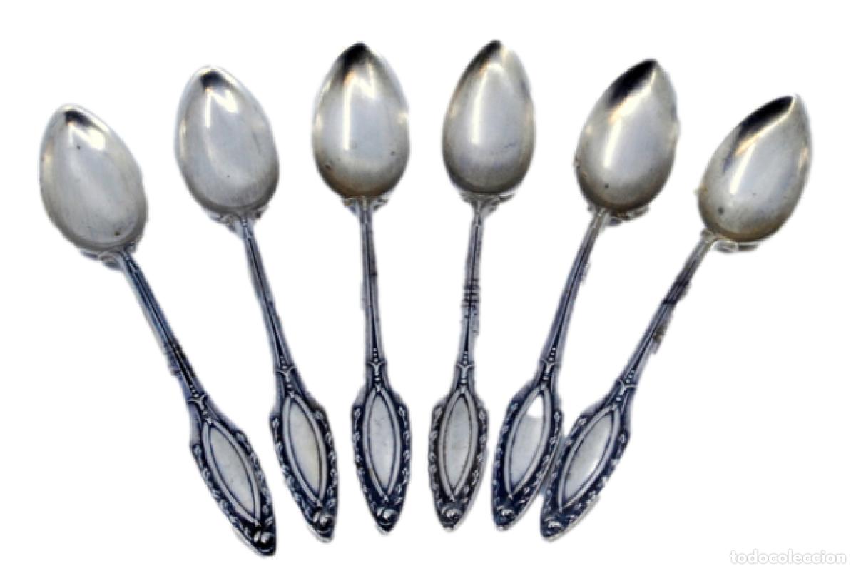 Antiquit&eacute;s: Juego de 6 cucharas de plata - Flores