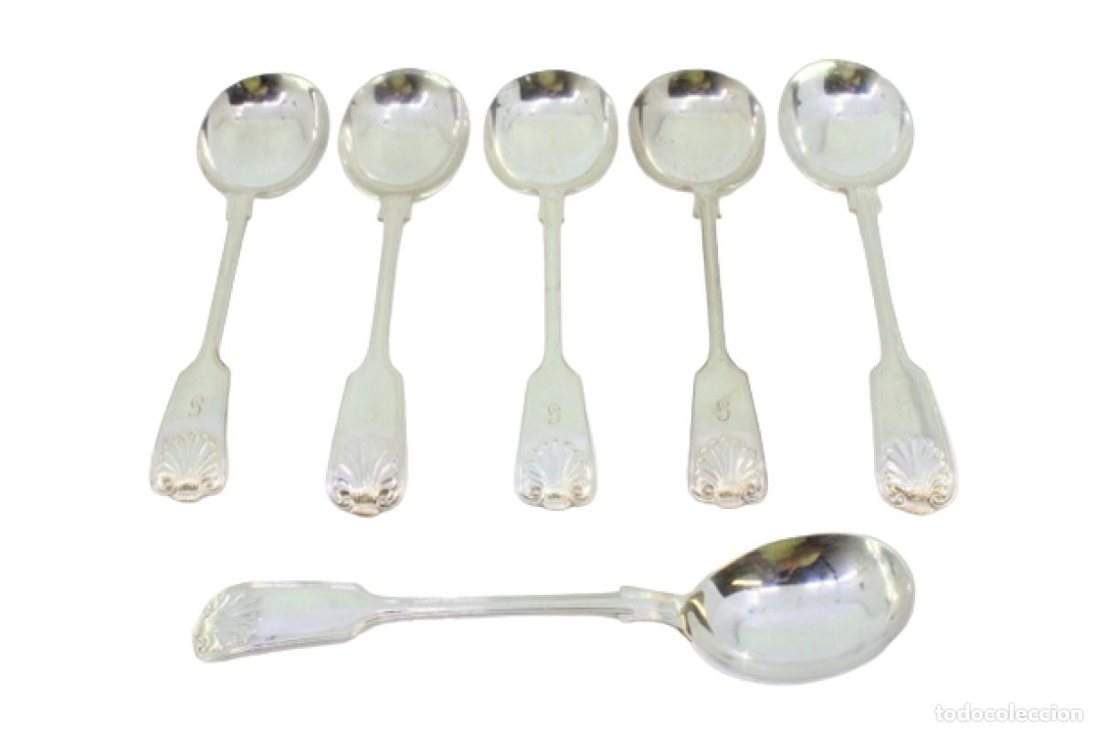 Antiquit&eacute;s: Juego de 6 cucharas de helado de plata
