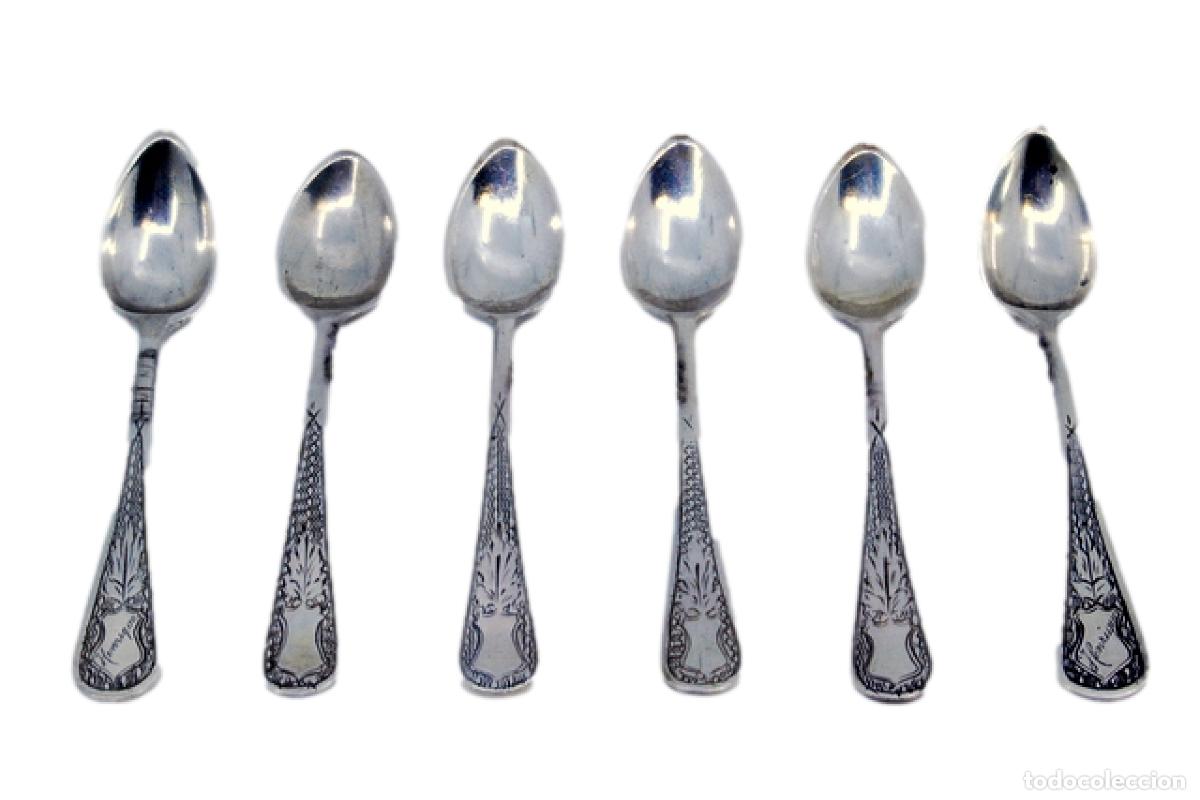 Antiquit&eacute;s: Juego de 6 cucharillas de caf&eacute; de plata