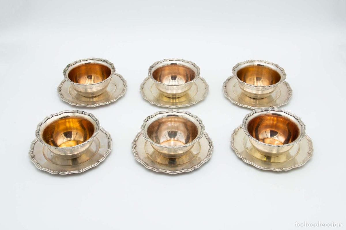 Antiquit&eacute;s: Juego de 6 vasos de lavabo de platas.