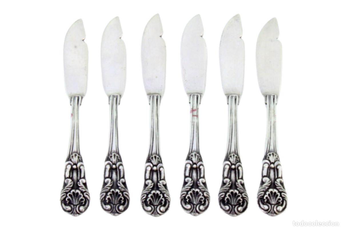 Antiques: Juego de 6 cuchillos para mantequilla, de platas