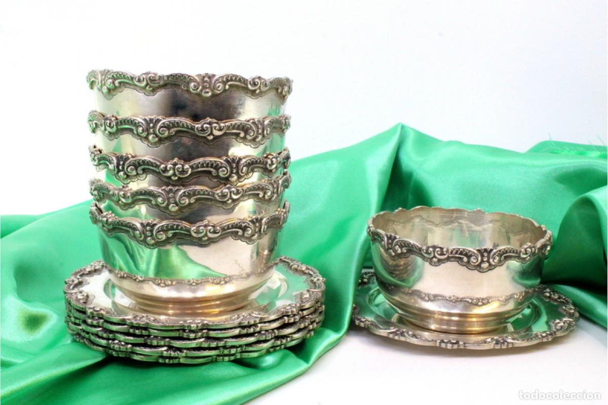 Antiquit&eacute;s: Juego de 6 vasos de lavabo de platas.
