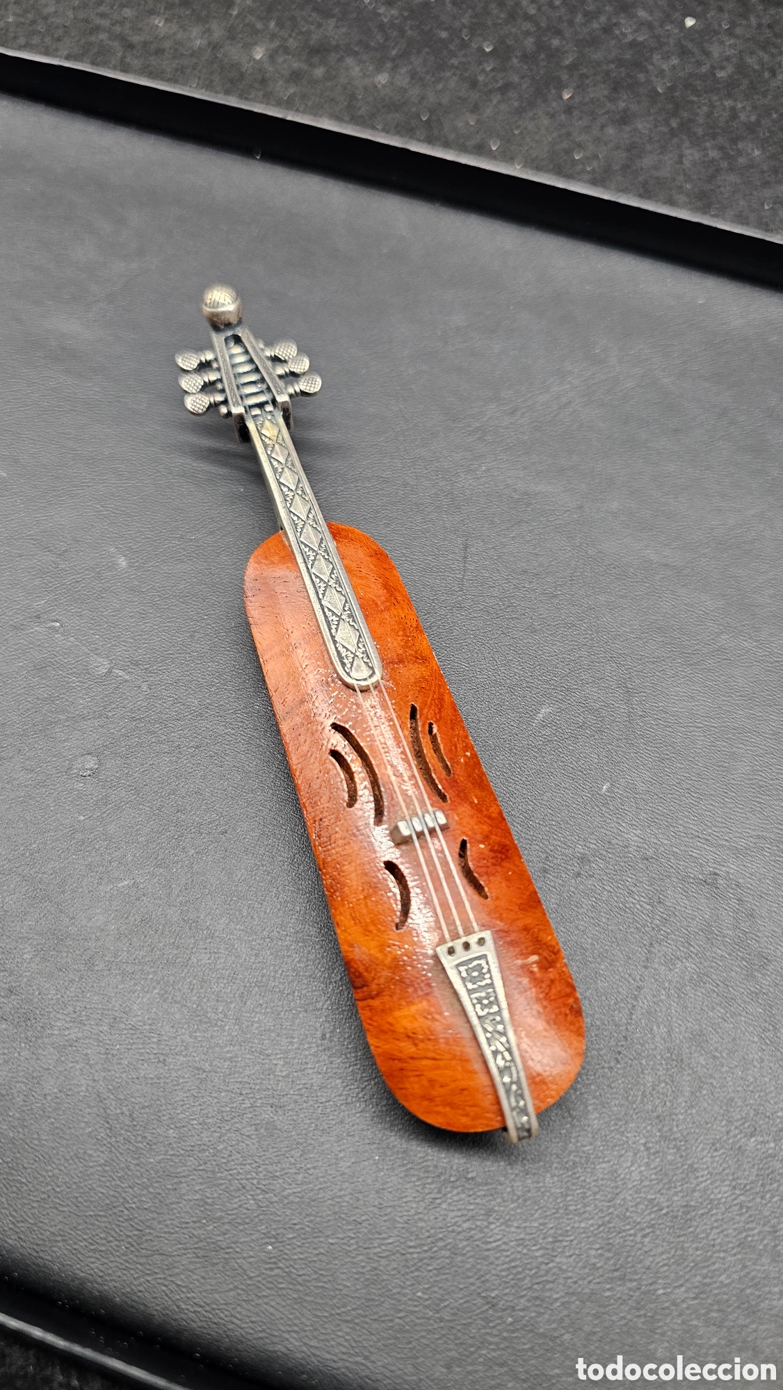 Oggetti Antichi: Instrumento musical miniatura de plata de ley contrastada y madera de raiz