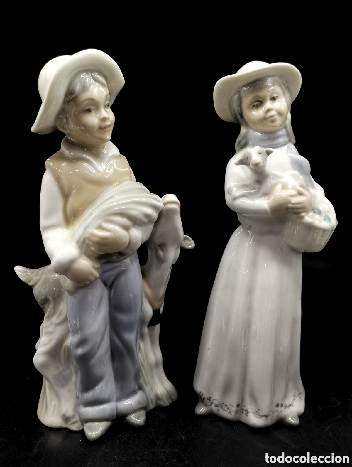 Antiquit&auml;ten: BONITA PAREJA DE PASTORCILLOS ANTIGUOS DE PORCELANA TENGRA