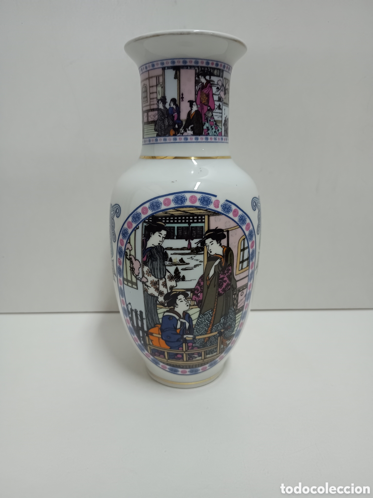 Antiguidades: JARR&Oacute;N FLORERO DE PORCELANA ESCENAS ORIENTALES - SANBO - A&Ntilde;OS 70-80