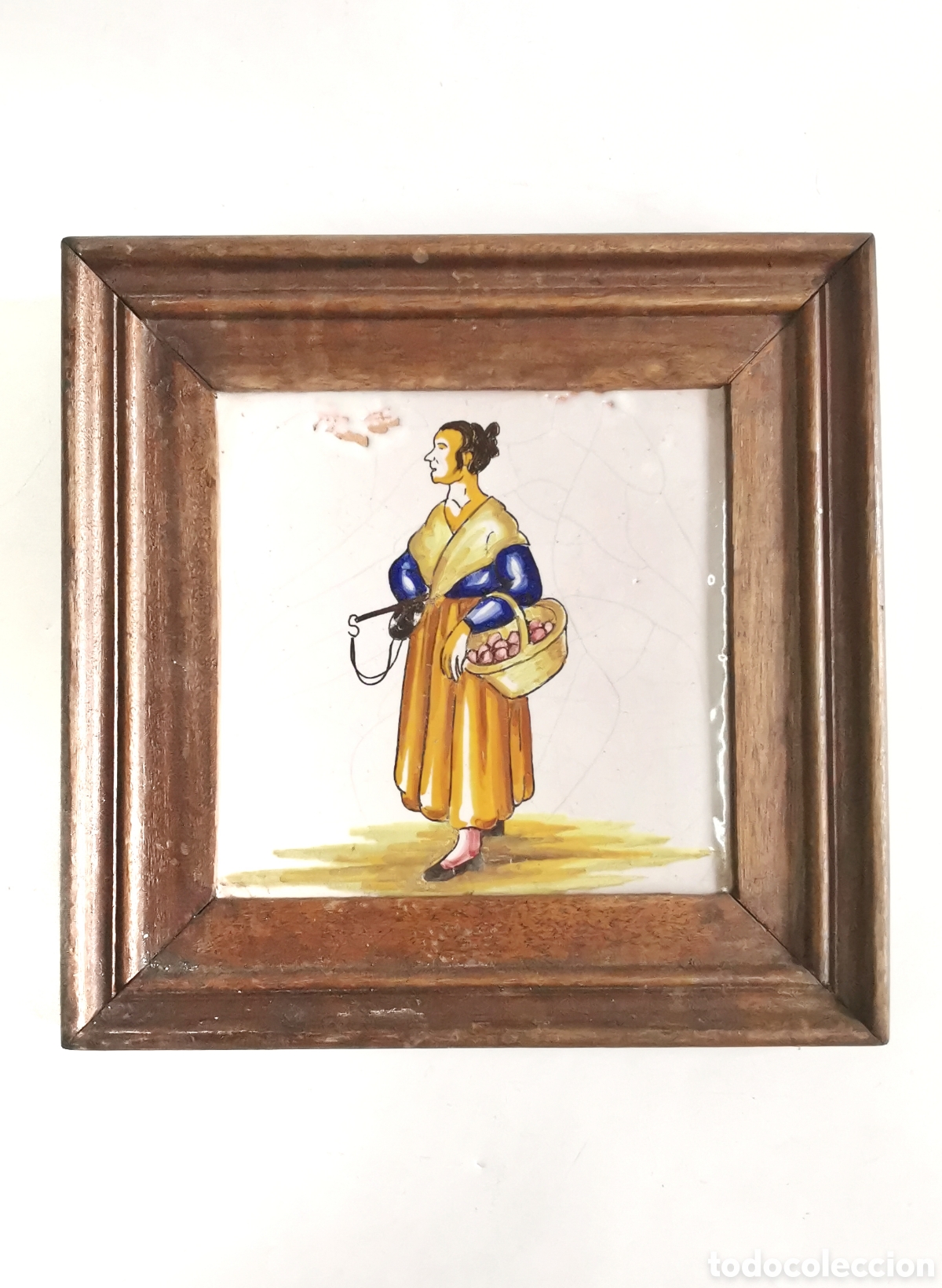 Antig&uuml;edades: BONITO AZULEJO ANTIGUO DE CER&Aacute;MICA ENMARCADO