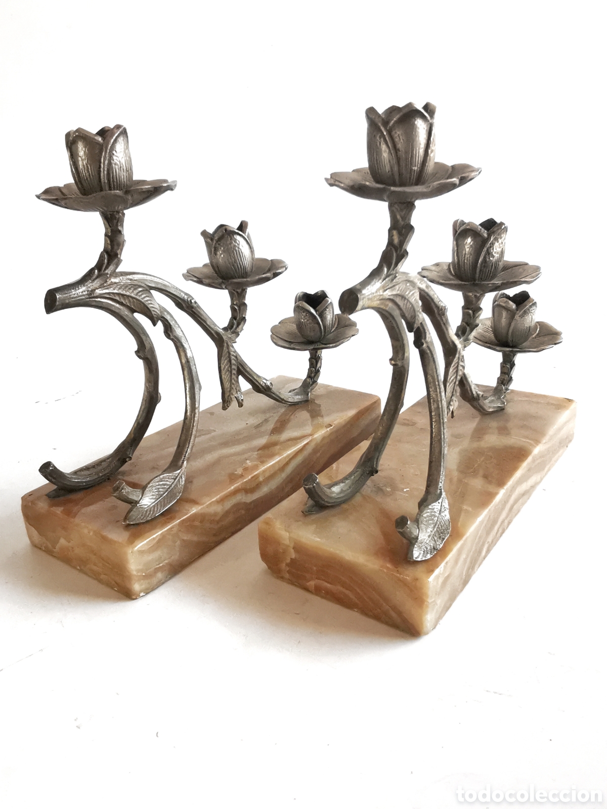Antiguidades: CANDELABROS ANTIGUOS DE BRONCE LLAMATIVO DISE&Ntilde;O EN FORMA DE FLOR