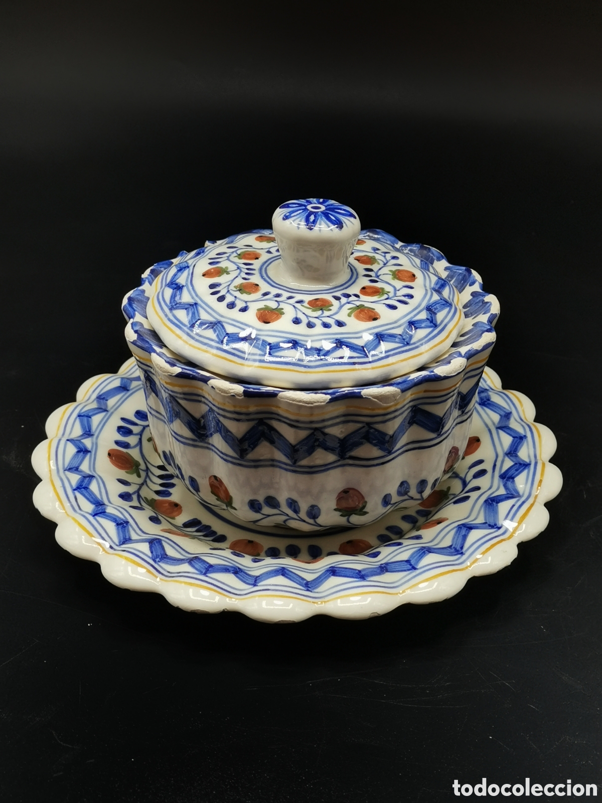 Antiguidades: AZUCARERO ANTIGUO DE CER&Aacute;MICA FIG&Aacute;S CON BONITO DISE&Ntilde;O FLORAL