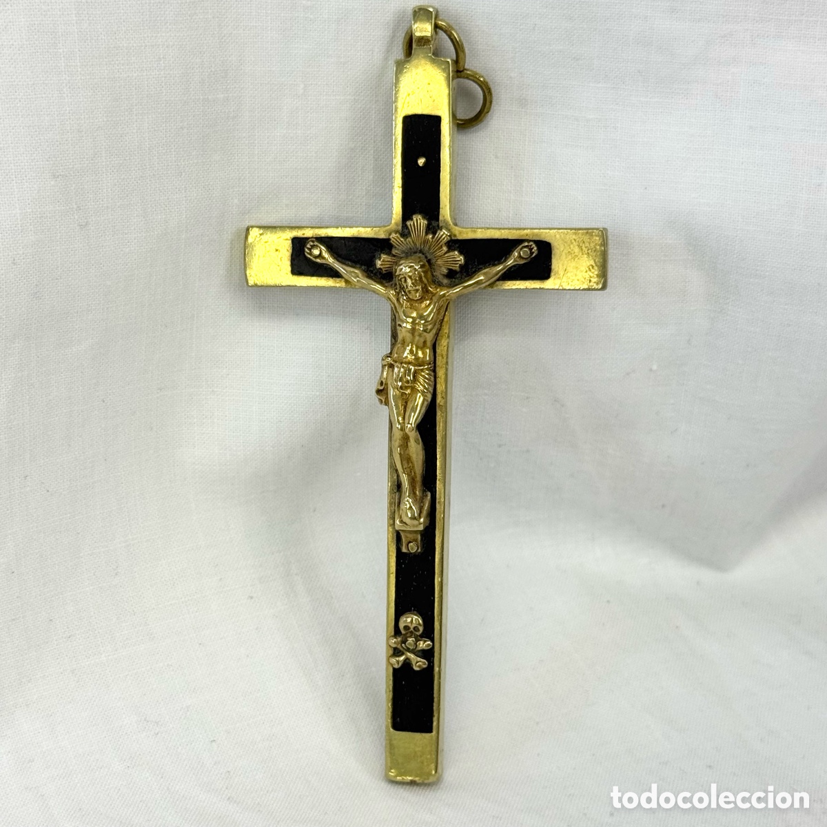 Antig&uuml;edades: ANTIGUO CRUCIFIJO CRUZ PECTORAL BRONCE MADERA PALOSANTO 12 CM X 6 CM