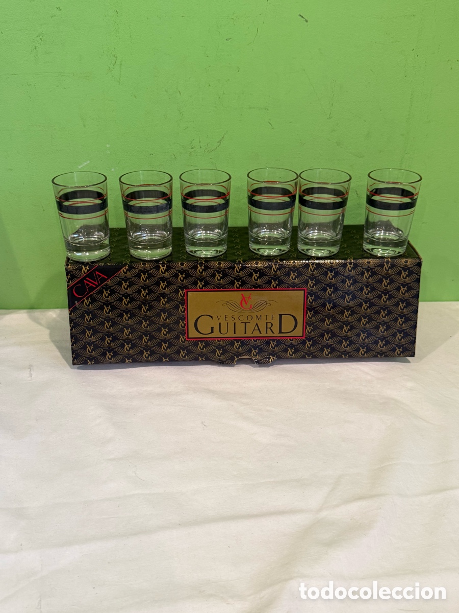 Oggetti Antichi: Juego de 6 vasos chupito cristal Vescovte Guitard con caja original colecci&oacute;n bar