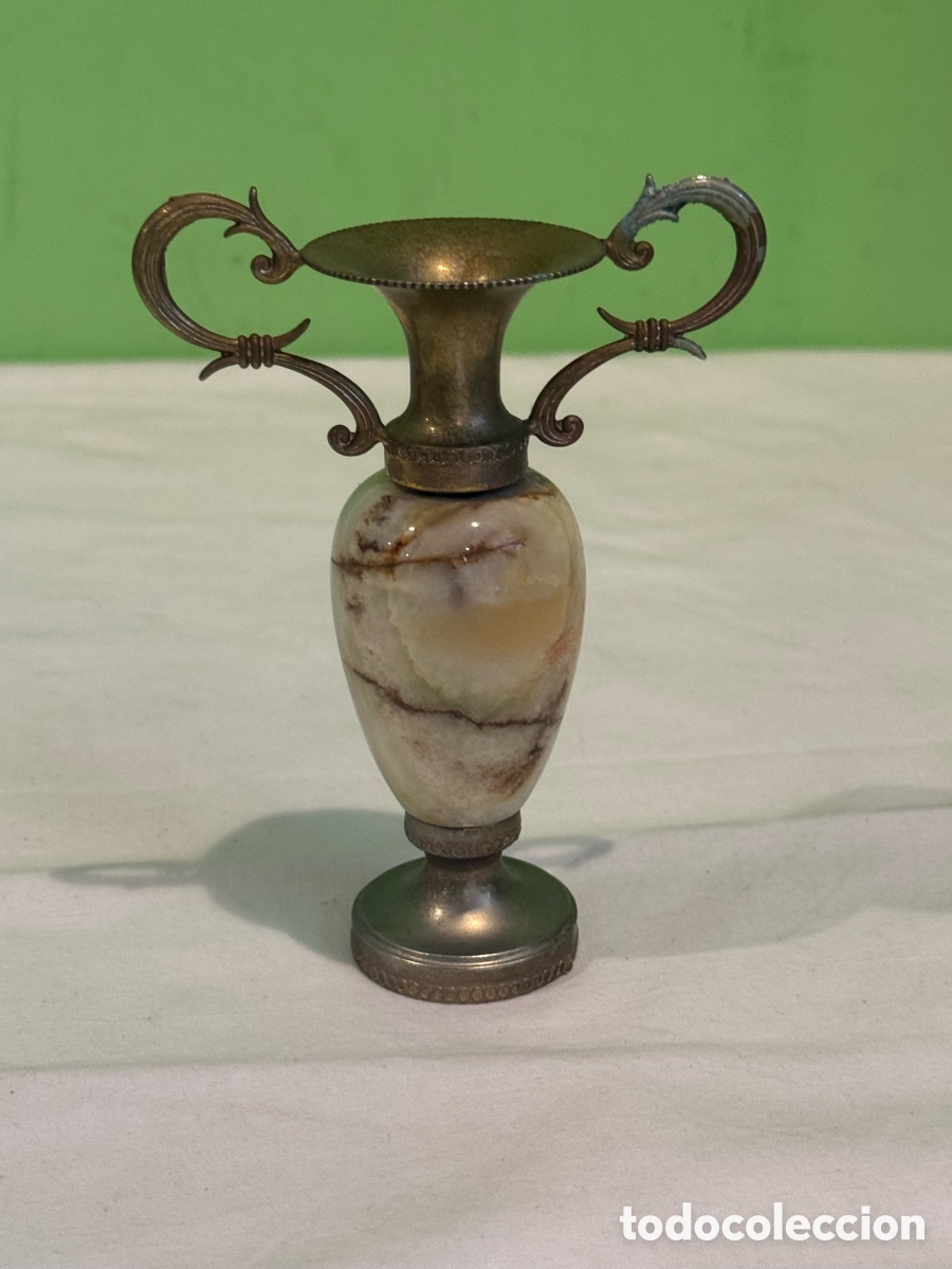 Antig&uuml;edades: Antiguo jarr&oacute;n modernista art nouveau metal y &oacute;nix m&aacute;rmol decorativo colecci&oacute;n