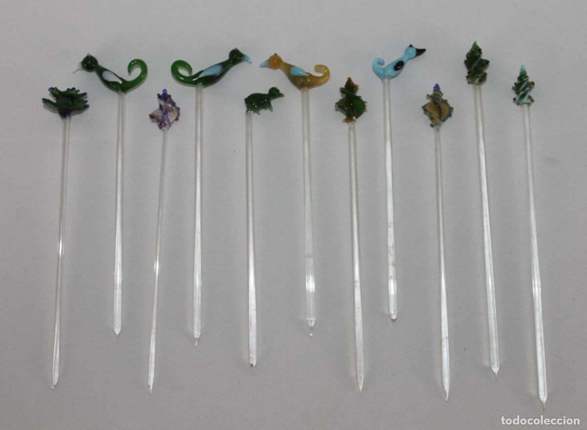 Antig&uuml;edades: Conjunto de agitadores antiguos de cristal de Murano. Figuras decorativas venecianas