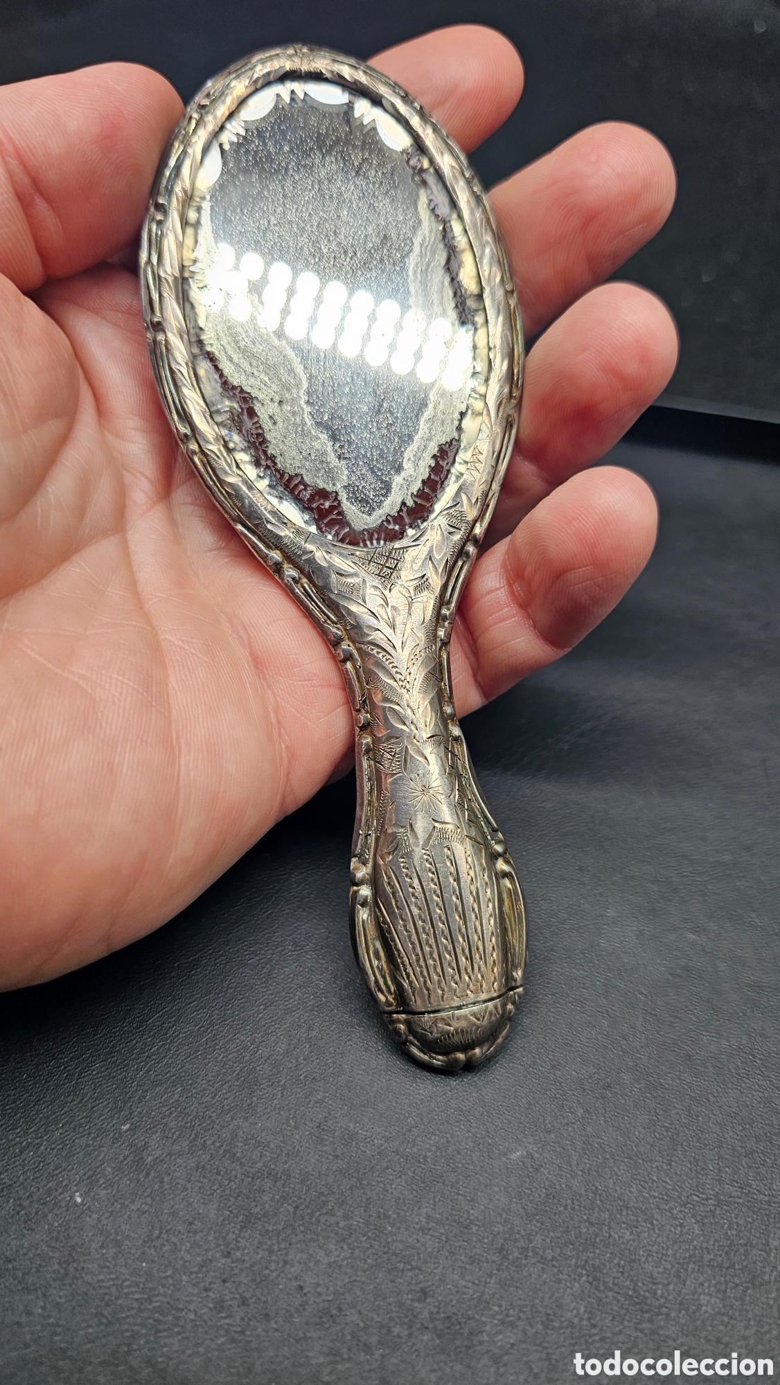 Oggetti Antichi: Antiguo espejo con pintalabios siglo XIX de plata de ley contrastada 900