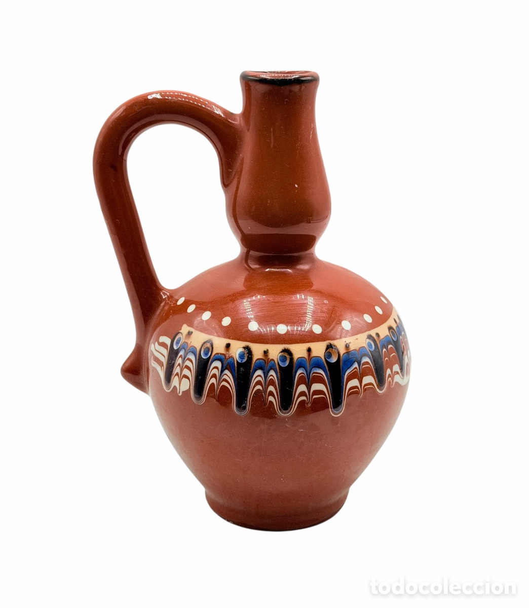 Antig&uuml;edades: Botella Botijo de Cer&aacute;mica Pintada