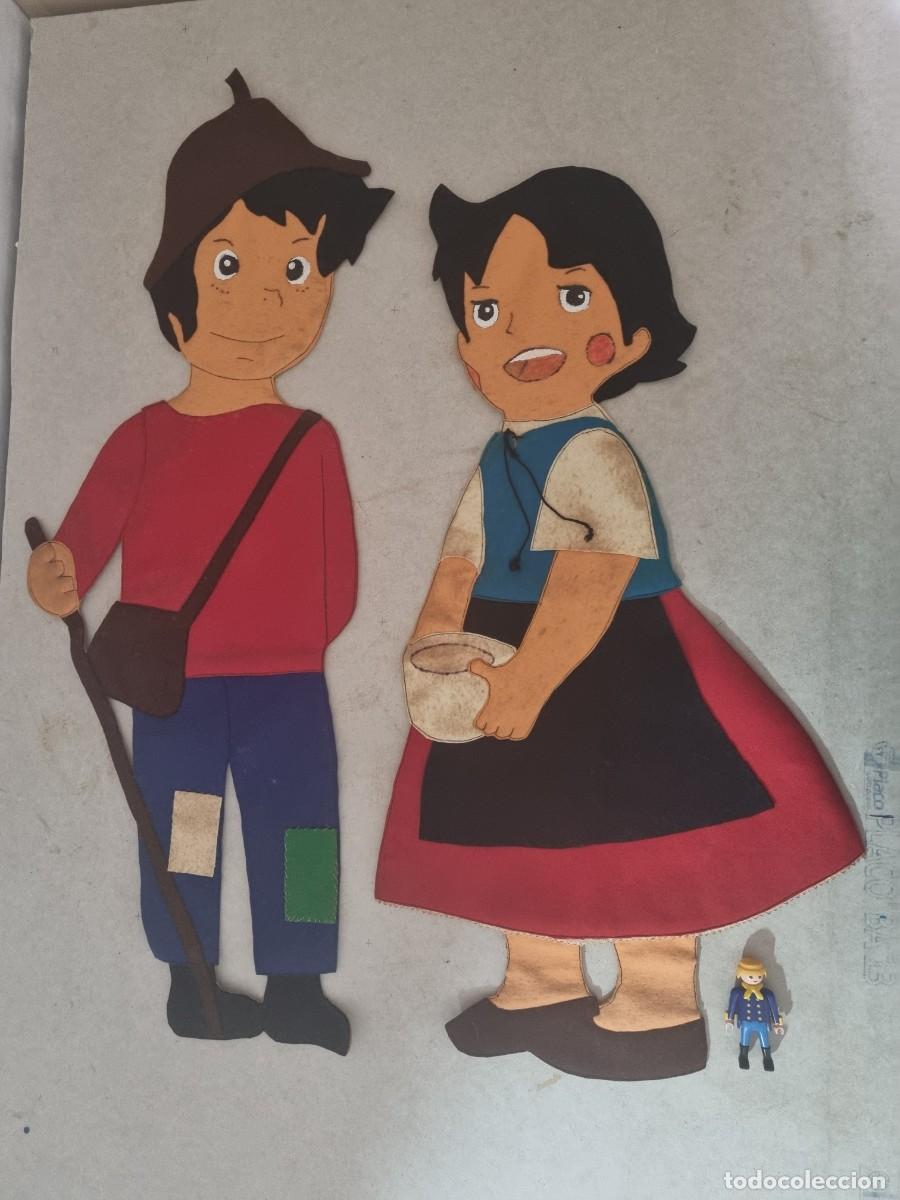 Antiques: Cartel o figuras enteladas de Heidi y Marcos