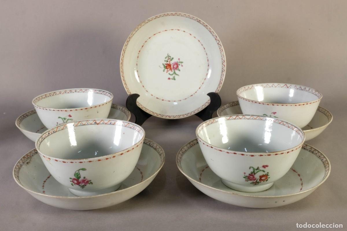 Antig&uuml;edades: 4 CUENCOS Y 5 PLATOS EN PORCELANA COMPA&Ntilde;&Iacute;A DE INDIAS PINTADOS A MANO SIGLO XVIII