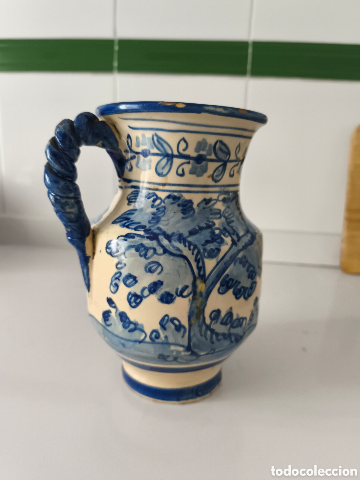 Antig&uuml;edades: Talavera Antigua jarra vinatera de cer&aacute;mica pintada a mano