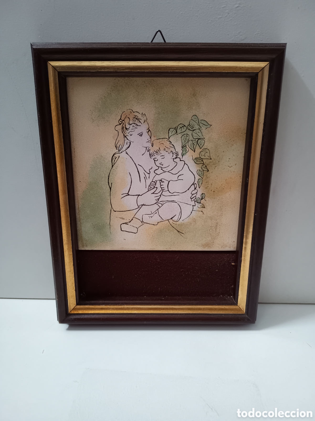 Antig&uuml;edades: AZULEJO ISABEL CABANILLAS ENMARCADO - MATERNIDAD - PICASSO - 24x19cm