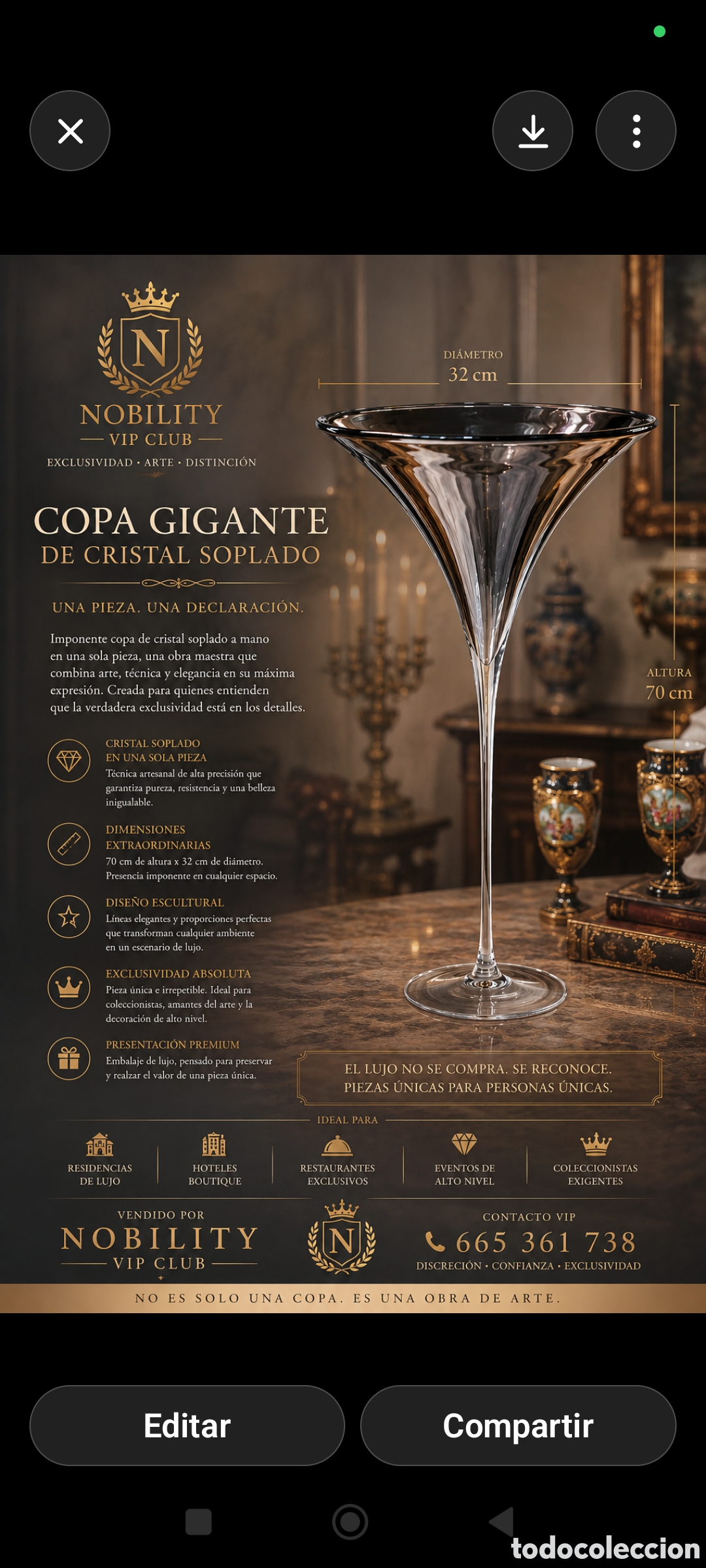 Antig&uuml;edades: Copa gigante de cristal soplado