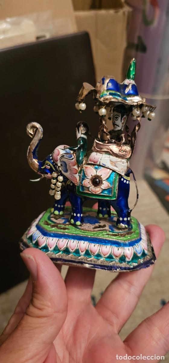 Antig&uuml;edades: Jaipur Figura de elefante en plata y esmalte