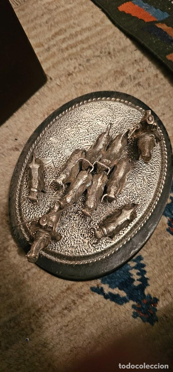 Antig&uuml;edades: Espectacular escultura plata manada toros lidia con caballistas