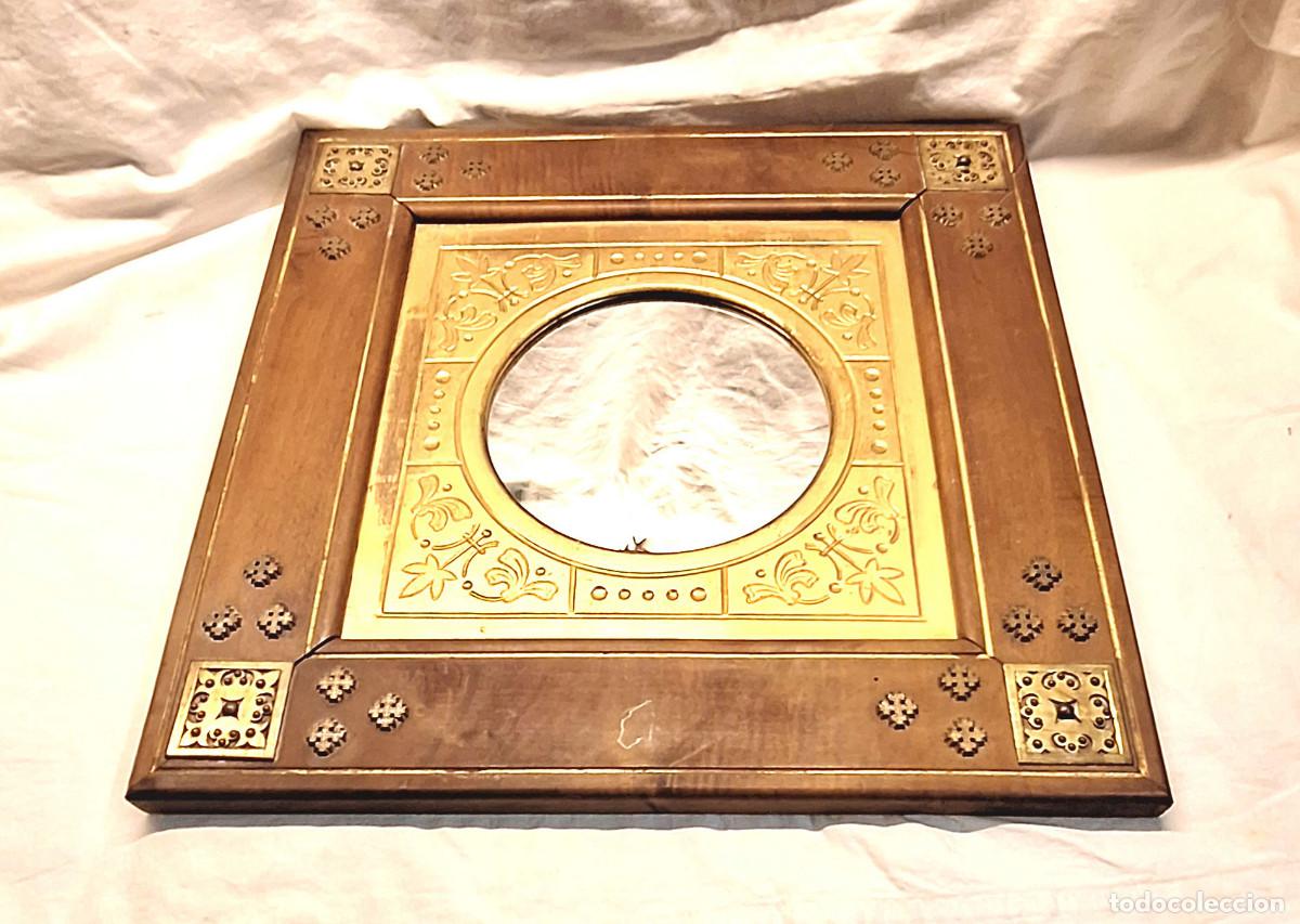 Antiquit&eacute;s: Espejo Art Nouveau Madera Dorada Pan de Oro con Tetones Bronce