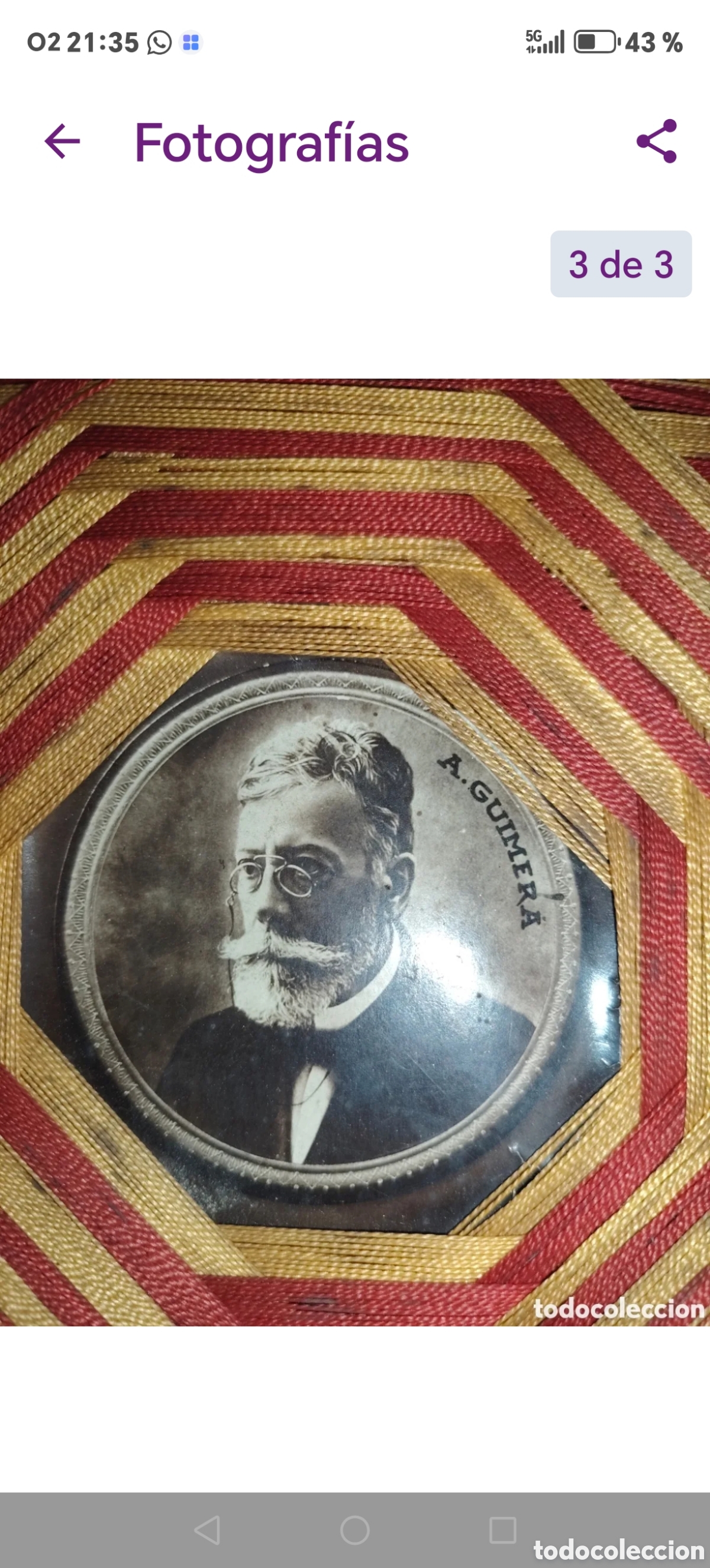 Antig&uuml;edades: Antiguo retrato &aacute;ngel guimera, marco en hilo, artesanal, &eacute;poca rep&uacute;blica