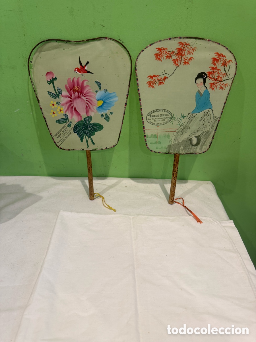 Antig&uuml;edades: Antigua pareja de Pay Pay orientales pintados a mano publicidad restaurante chino Barcelona a&ntilde;os 60