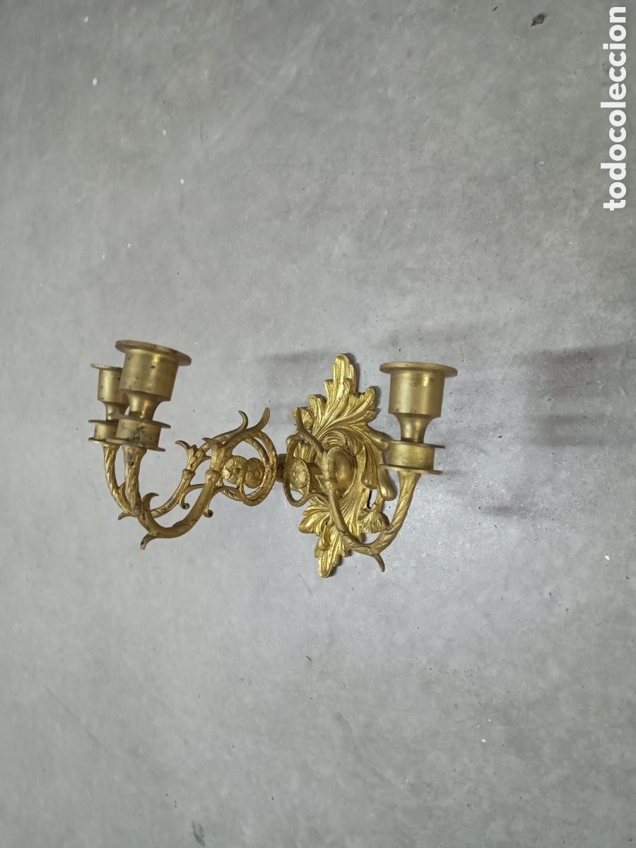 Antig&uuml;edades: CANDELABRO DE PARED DE BRONCE DORADO - 3 BRAZOS - Foto 2