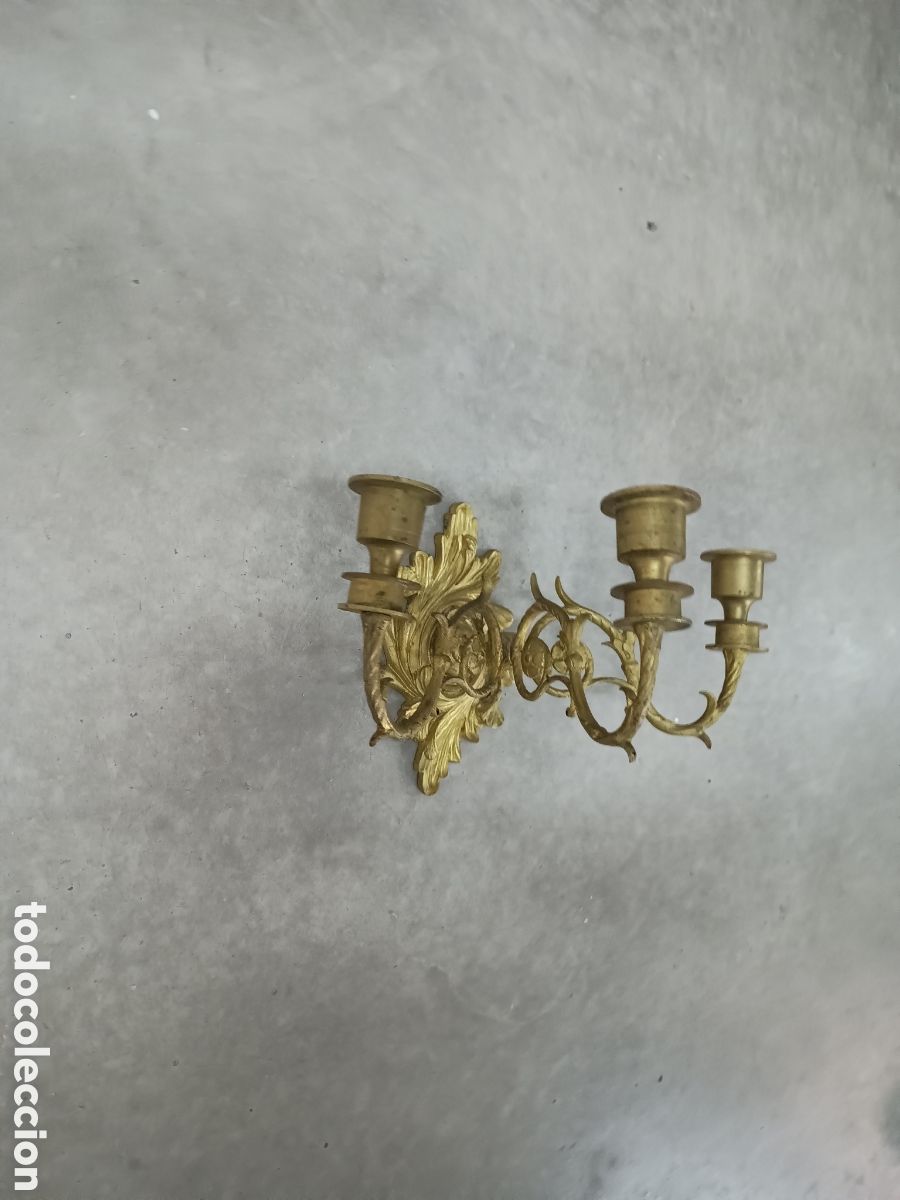 Antig&uuml;edades: CANDELABRO DE PARED DE BRONCE DORADO - 3 BRAZOS - Foto 3