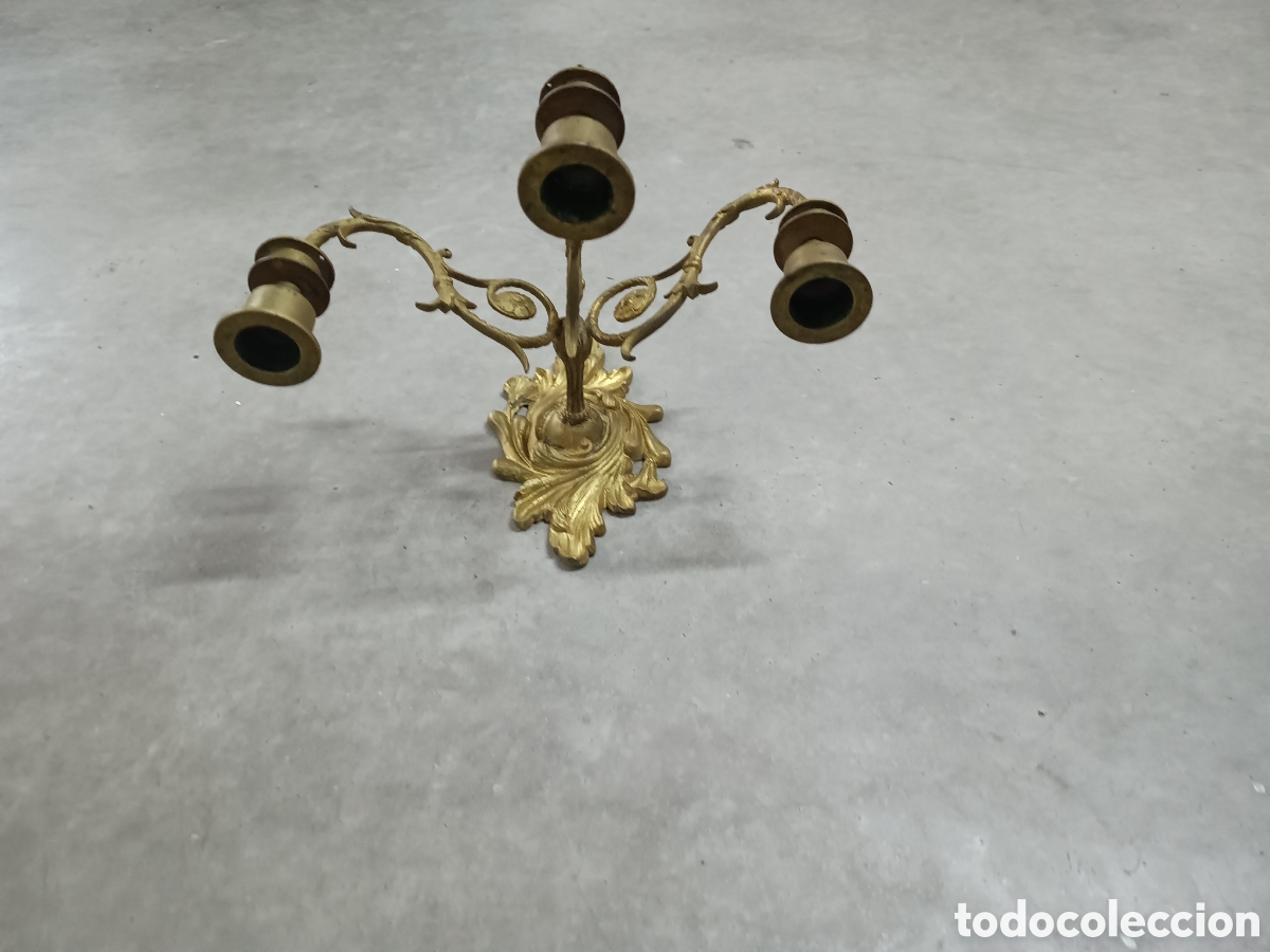Antig&uuml;edades: CANDELABRO DE PARED DE BRONCE DORADO - 3 BRAZOS - Foto 4