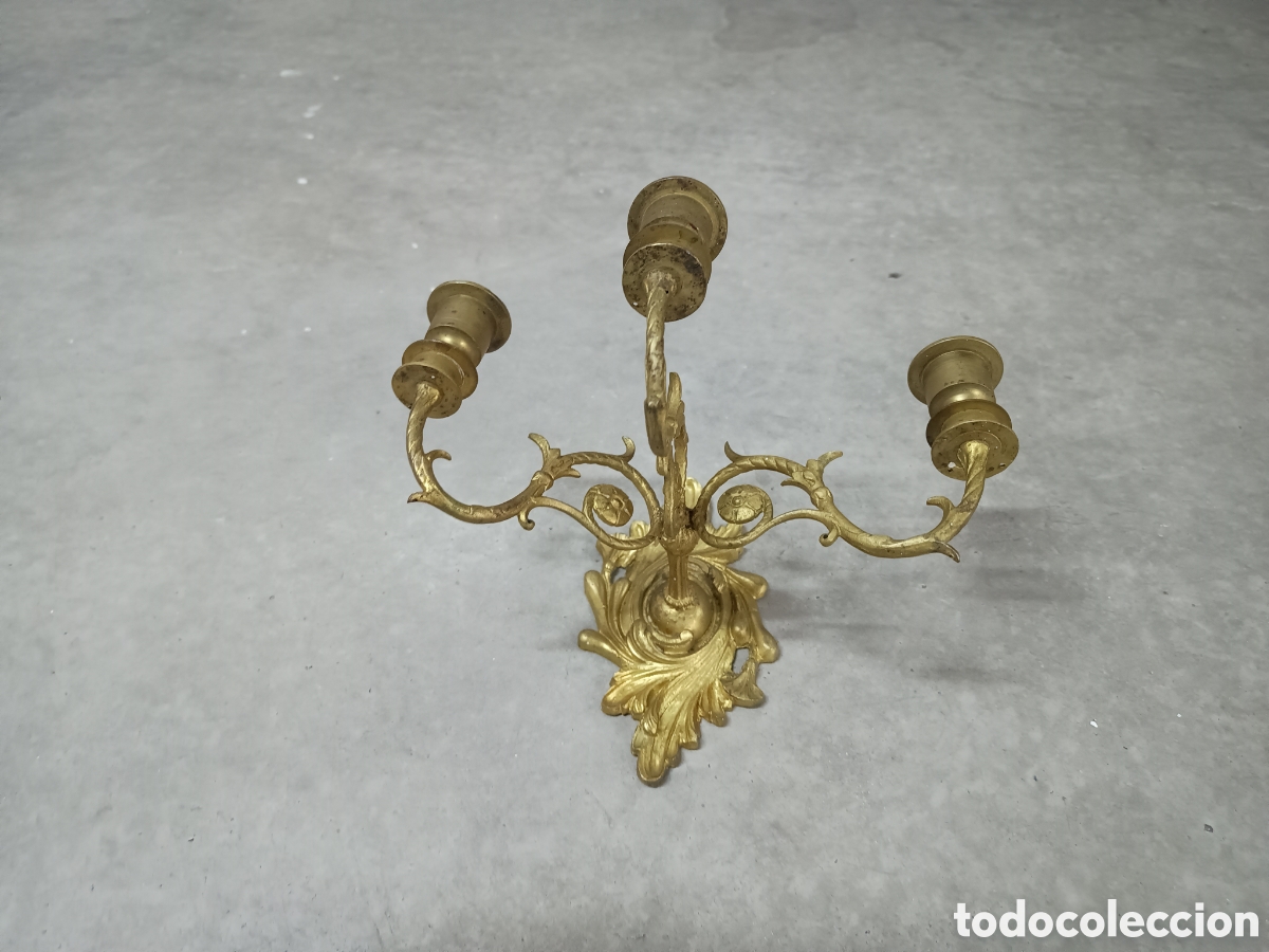 Antig&uuml;edades: CANDELABRO DE PARED DE BRONCE DORADO - 3 BRAZOS - Foto 5