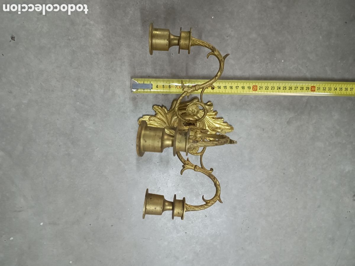 Antig&uuml;edades: CANDELABRO DE PARED DE BRONCE DORADO - 3 BRAZOS - Foto 6