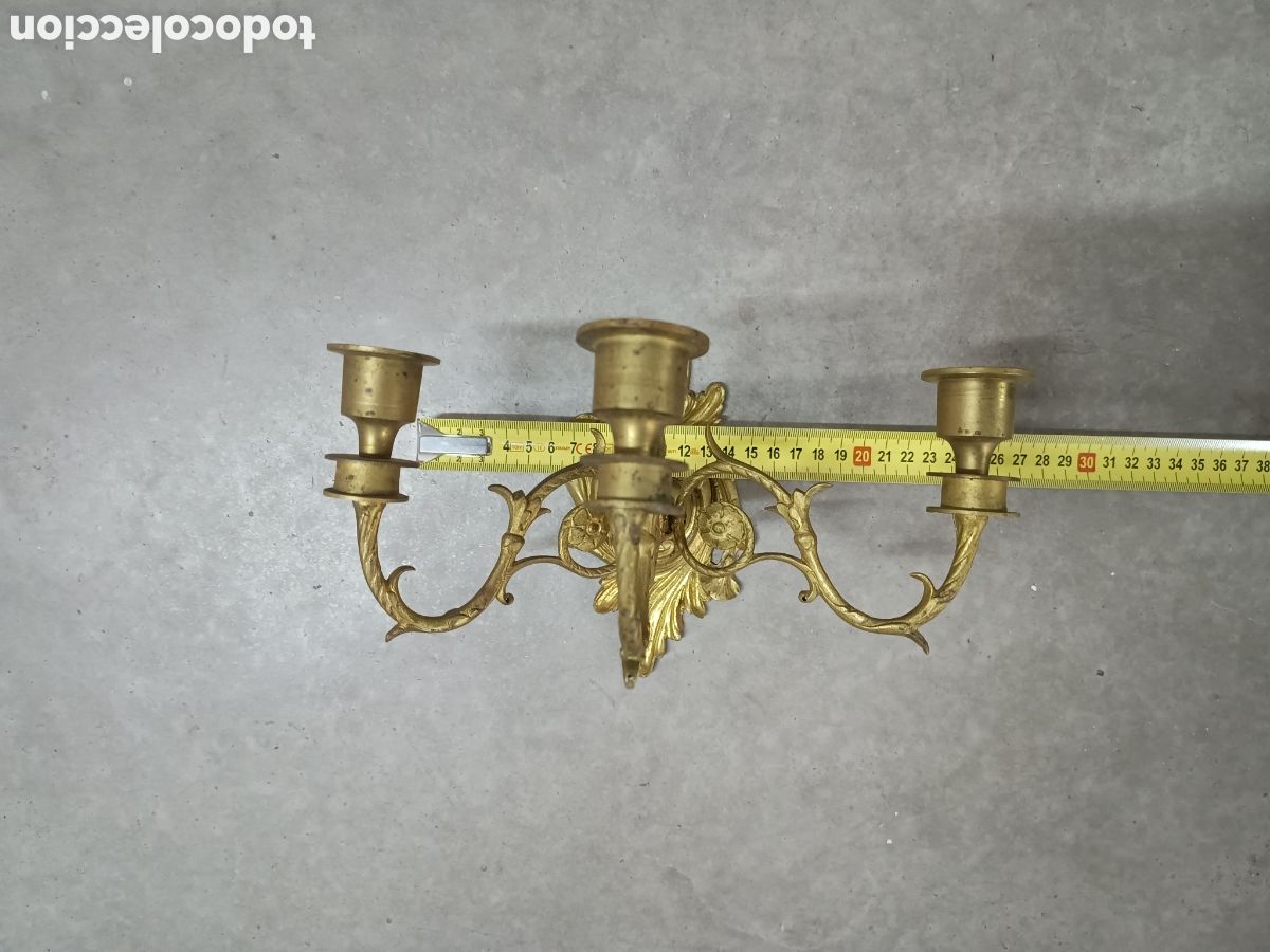 Antig&uuml;edades: CANDELABRO DE PARED DE BRONCE DORADO - 3 BRAZOS - Foto 7