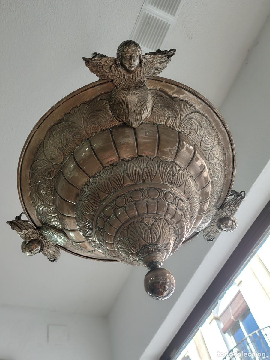 Antig&uuml;edades: ESPECTACULAR LAMPARA VOTIVA DE ORFEBRERIA S. XIX / DORADO CON BA&Ntilde;O DE PLATA