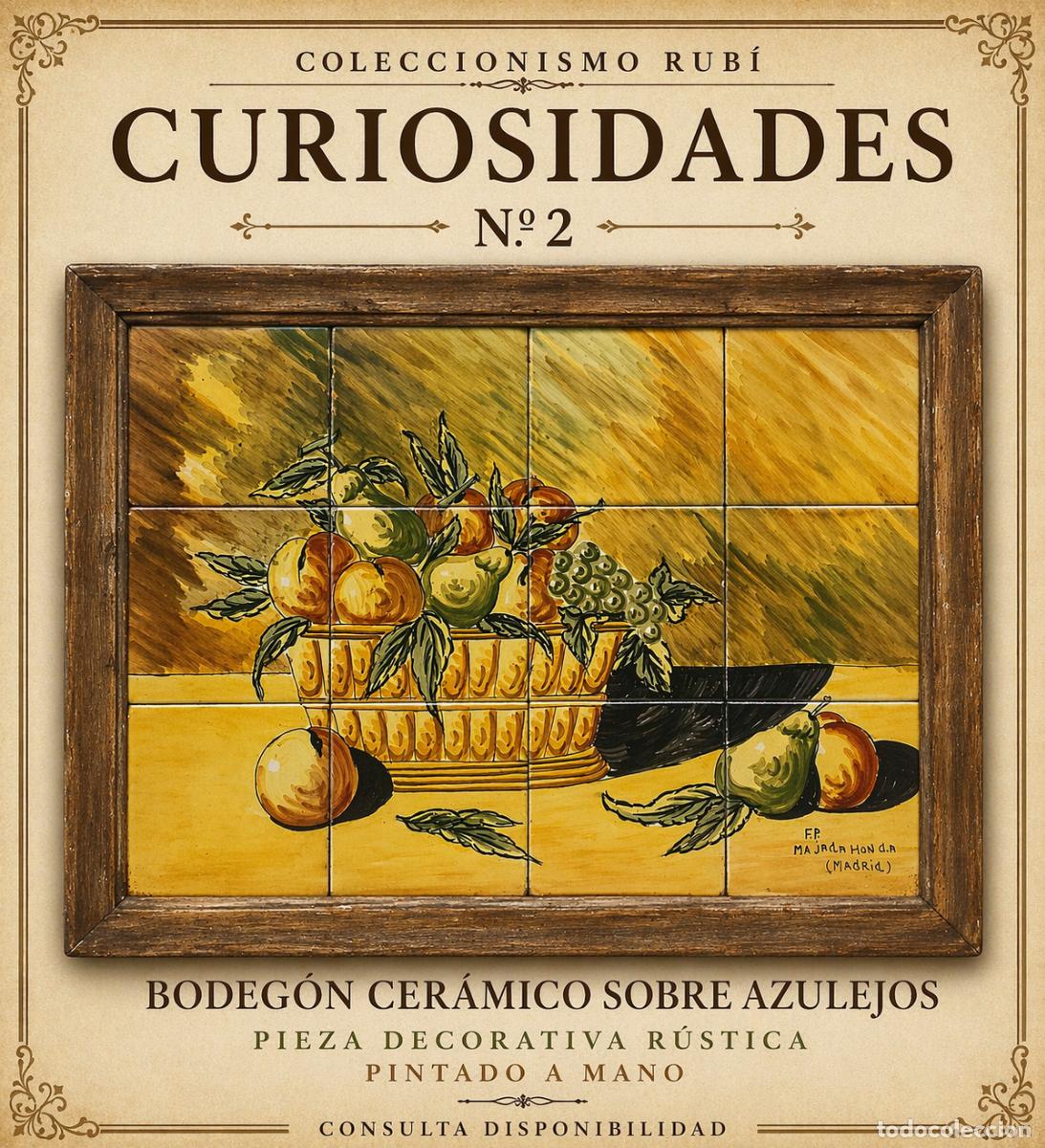 Antig&uuml;edades: BODEG&Oacute;N !! PLAF&Oacute;N CON 12 AZULEJOS (15X15) CESTA CON FRUTAS / FIRMADO F.P. MAJADAHONDA