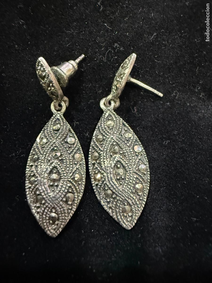 Antig&uuml;edades: PRECIOSA PAREJA DE PENDIENTES DE PLATA CONTRASTADA - MEDIDA TOTAL 4 CM