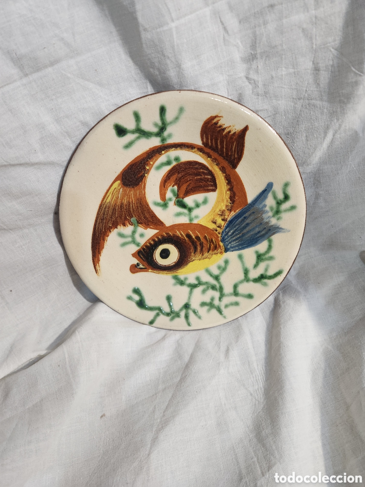Antiquit&eacute;s: ANTIGUO PLATO DE CER&Aacute;MICA PUIGDEMONT. LA BISBAL. PEZ. 21,5CM