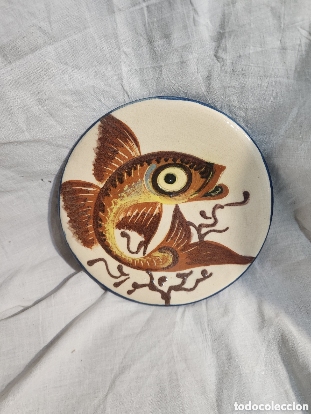 Antiquit&eacute;s: ANTIGUO PLATO DE CERAMICA PUIGDEMONT. LA BISBAL. PEZ. 21,CM.