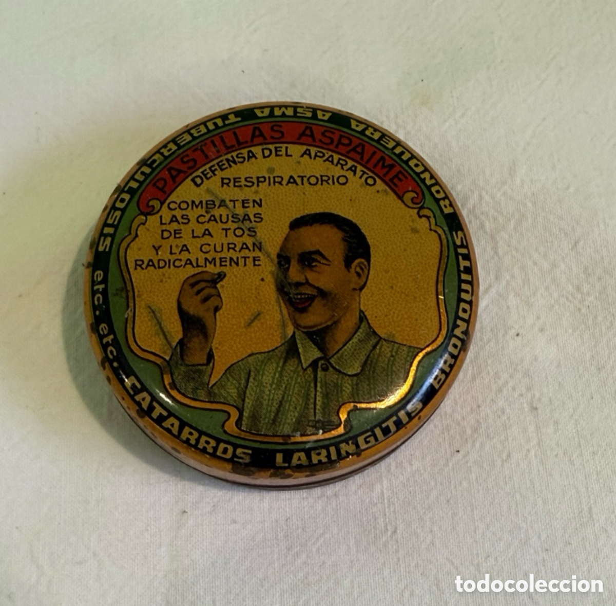 Antiquit&eacute;s: ANTIGUO BOTE LATA - CAJAS METALICA SERIGRAFIADA - PASTILLAS ASPAIME - LABORATORIOS J.PUYOL BARCELONA