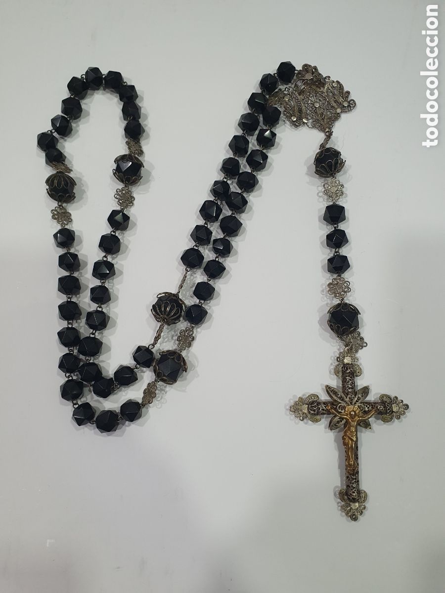 Antiquit&auml;ten: SALIDA 0.01&euro;. Antiguo rosario en azabache y filigrana. Ver fotos. (L66)